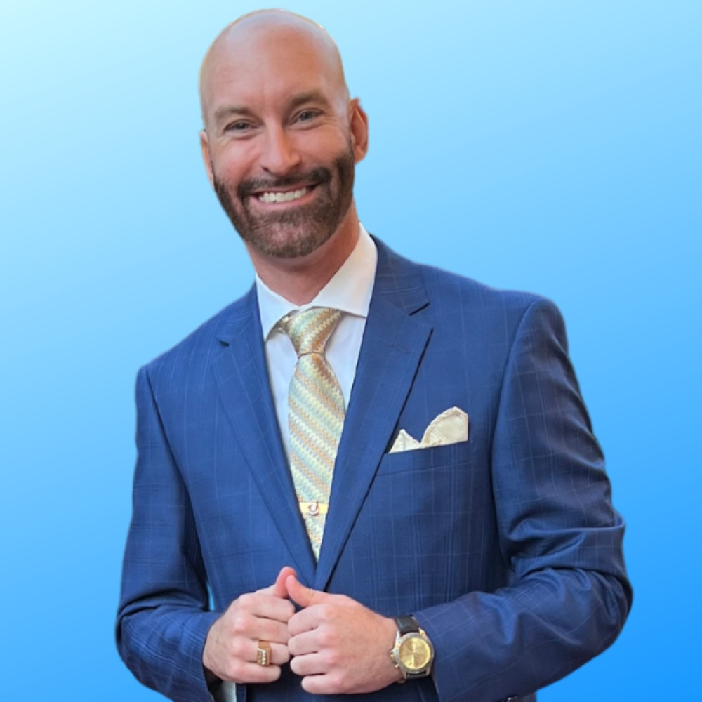 Smiling man in blue suit