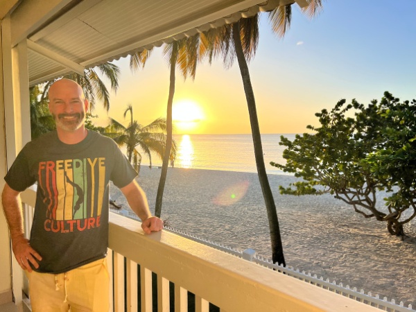 Sunset view with man smiling